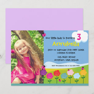 Birthday Personalised Invitation Lady Bug Florals