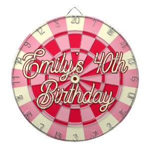 BIRTHDAY Personalised Name - Retro Pink And Red Dartboard