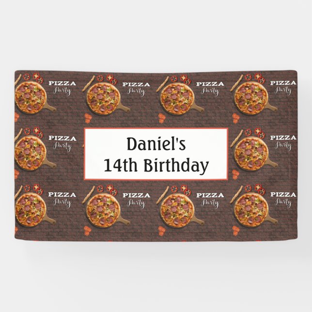 Birthday Personalised Pizza Party Banner (Horizontal)