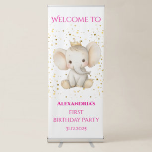 Birthday personalised princess elephant Welcome Retractable Banner