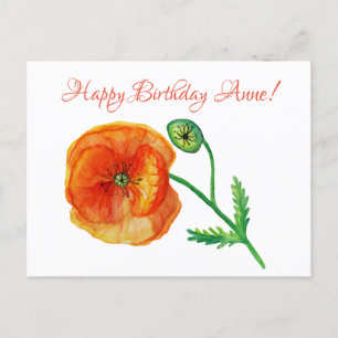 Birthday Personalized Poppy Flower  Postcard