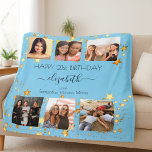 Birthday photo baby blue gold best friends fleece blanket<br><div class="desc">A gift from friends for a woman's 21st (or any age) birthday, celebrating her life with a collage of 6 of your high quality photos of her, her friends, family, interest or pets. Personalise and add her name, age 21 and your names. A trendy baby blue background colour. Her name...</div>