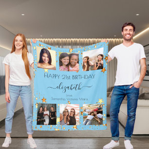 Birthday photo baby blue gold best friends fleece blanket