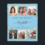 Birthday photo baby blue gold best friends fleece blanket<br><div class="desc">A gift from friends for a woman's 21st (or any age) birthday, celebrating her life with a collage of 6 of your high quality photos of her, her friends, family, interest or pets. Personalise and add her name, age 21 and your names. A trendy baby blue background colour. Her name...</div>