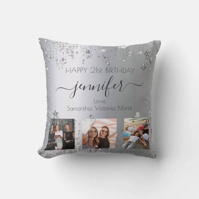Birthday photo best friend silver cushion (Front)
