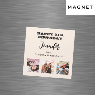 Birthday photo best friends beige cream magnet
