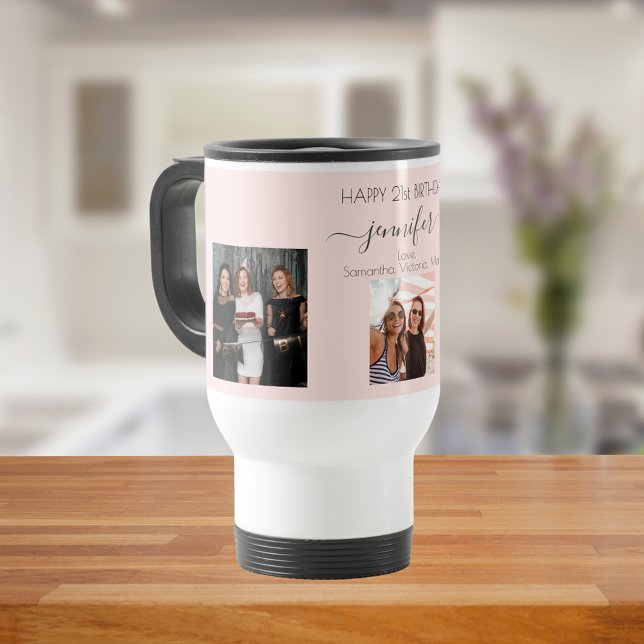 Birthday photo best friends blush pink travel mug (Creator Uploaded)
