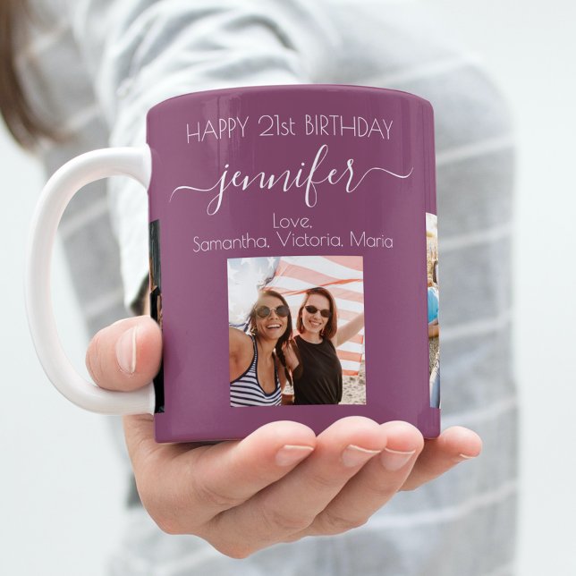 Birthday photo best friends names plum purple coffee mug (Creator Uploaded)