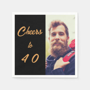 Birthday photo black gold cheers men napkin