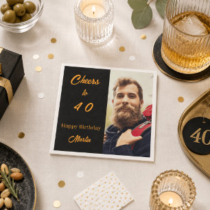 Birthday photo black gold cheers men napkin