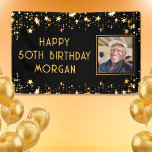 Birthday Photo Black Gold Stars Custom Colour Banner<br><div class="desc">Create your own personalised, custom colour birthday banner sign featuring one photo, your custom text in your choice of font styles and colour (the sample shows HAPPY # BIRTHDAY NAME in gold) accented with gold stars against an editable black background colour you can change to coordinate with party theme colours....</div>
