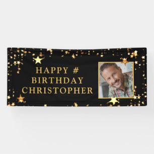 Birthday Photo Black Gold Stars Personalised Banner