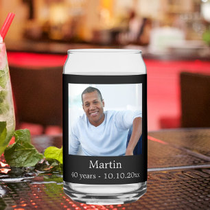 Birthday photo black white can glass