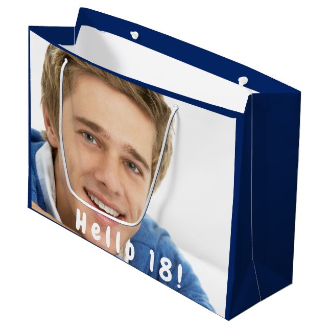 Birthday photo blue boy men large gift bag (Front Angled)
