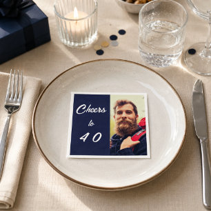 Birthday photo blue cheers men napkin