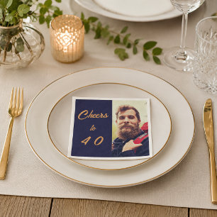 Birthday photo blue gold cheers men napkin