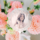 Birthday photo blush pink silver rose gold glitter balloon<br><div class="desc">For a girly and glamourous 21st (or any age) birthday. A rose gold, blush pink gradient background and decorated with rose gold and faux silver glitter drips, paint dripping look. Personalise and add a photo and age 21. Curved text. Grey coloured text. Perfect as party decorations and as table setting....</div>