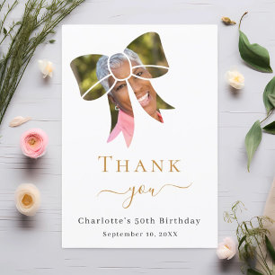 Birthday photo bow thank you card