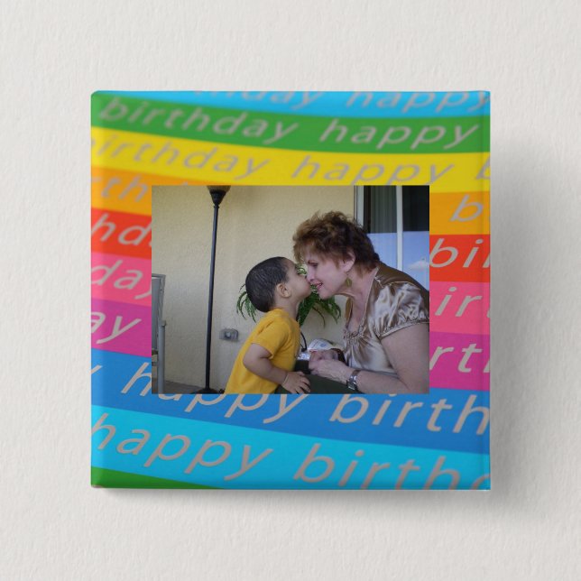 Birthday Photo Button/Pin Template 15 Cm Square Badge (Front)