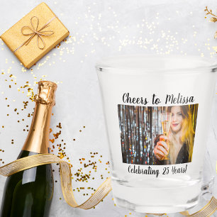 Birthday Photo Cheers to Milestone Birthday Custom Shot Glass
