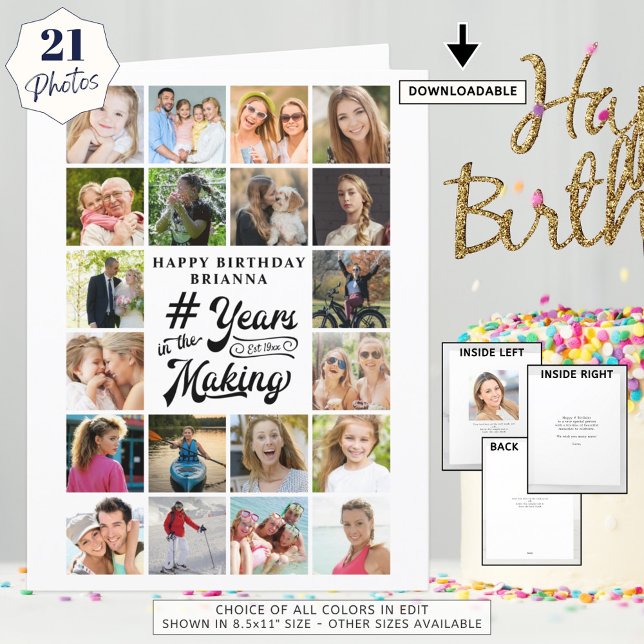 Birthday Photo Collage 21 Pictures Any Age Custom Card (Creator Uploaded)