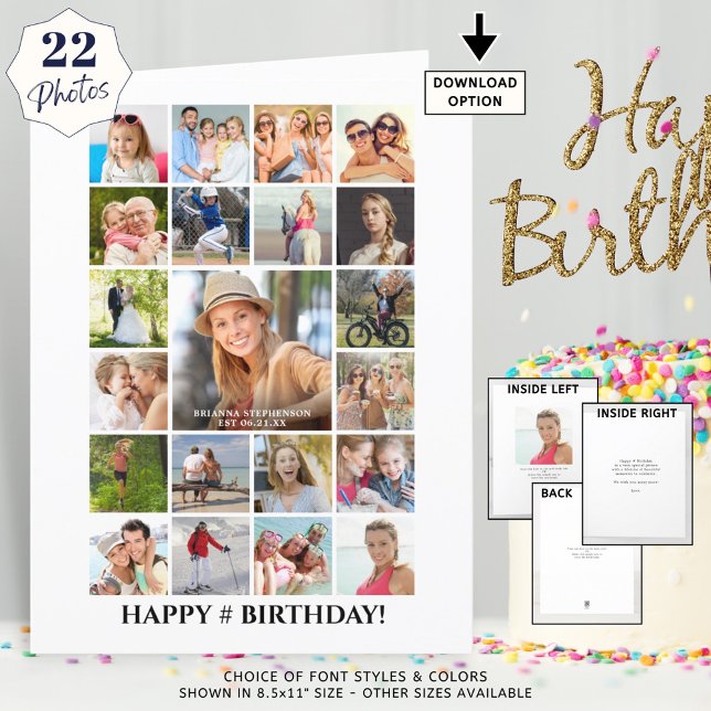 Birthday Photo Collage 22 Pictures Any Age Custom Card (Creator Uploaded)