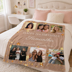 Birthday photo collage best friends Camel Fleece Blanket
