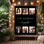 Birthday photo collage black BFF Poster<br><div class="desc">For a woman's 21st (or any age) birthday, celebrating her life with a collage of 6 of your high quality photos of her, her friends, family, interest or pets. Personalise and add her name, age 21. A classic black background. Her name is written with a modern hand lettered style script...</div>