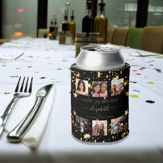 Birthday photo collage black gold best friends can cooler (Creator Uploaded)