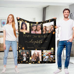 Birthday photo collage black gold best friends fleece blanket<br><div class="desc">A gift from friends for a woman's 21st birthday, celebrating her life with a collage of 6 of your high quality photos of her, her friends, family, interest or pets. Personalise and add her name, age 21 and your names. Golden text. A chic, classic black background colour. Her name is...</div>