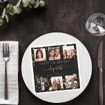 Birthday photo collage black gold best friends napkin<br><div class="desc">For a woman's 21st (or any age) birthday, celebrating her life with a collage of 6 of your high quality photos of her, her friends, family, interest or pets. Personalise and add her name, age 21 and your names. Golden text. A chic, classic black background colour. Her name is written...</div>