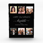 Birthday photo collage black white friends acrylic award<br><div class="desc">A gift from friends for a woman's 21st birthday, celebrating her life with a collage of 6 of your high quality photos of her, her friends, family, interest or pets. Personalise and add her name, age 21 and your names. White text. A chic, classic black background colour. Her name is...</div>