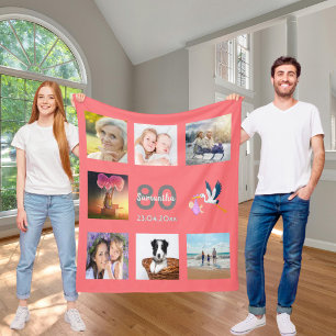 Birthday photo collage coral fleece blanket