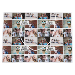 Birthday photo collage DIY picture 6 pic custom Large Gift Bag