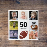 Birthday photo collage man guy white jigsaw puzzle<br><div class="desc">A gift for a man's 50th (or any age)  birthday,  celebrating his life with a collage of 8 of your photos.  Templates for age 50 and a date.  Date of birth or the date of the anniversary.  Black coloured letters.  White background.</div>