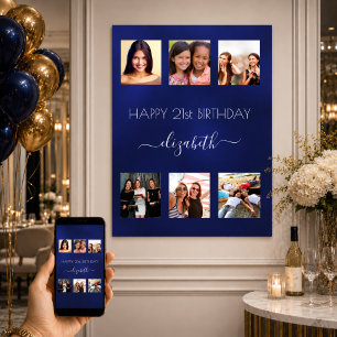 Birthday photo collage navy blue BFF Poster