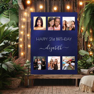Birthday photo collage navy blue BFF Poster
