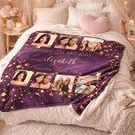 Birthday photo collage purple gold best friends  fleece blanket<br><div class="desc">A gift from friends for a woman's 21st birthday, celebrating her life with a collage of 6 of your high quality photos of her, her friends, family, interest or pets. Personalise and add her name, age 21 and your names. Golden text. A chic, feminine purple background colour. The purple background...</div>