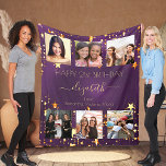 Birthday photo collage purple gold best friends  fleece blanket<br><div class="desc">A gift from friends for a woman's 21st birthday, celebrating her life with a collage of 6 of your high quality photos of her, her friends, family, interest or pets. Personalise and add her name, age 21 and your names. Golden text. A chic, feminine purple background colour. The purple background...</div>