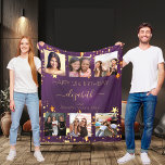 Birthday photo collage purple gold best friends  fleece blanket<br><div class="desc">A gift from friends for a woman's 21st birthday, celebrating her life with a collage of 6 of your high quality photos of her, her friends, family, interest or pets. Personalise and add her name, age 21 and your names. Golden text. A chic, feminine purple background colour. The purple background...</div>