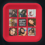 Birthday Photo Collage Red Paper Plate<br><div class="desc">Birthday Photo Collage Black and Red Paper Plates.</div>
