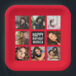 Birthday Photo Collage Red Paper Plate<br><div class="desc">Birthday Photo Collage Black and Red Paper Plates.</div>