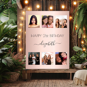 Birthday photo collage rose gold BFF Poster
