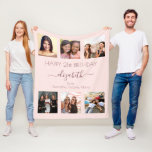 Birthday photo collage rose gold pink best friends fleece blanket<br><div class="desc">A gift from friends for a woman's 21st birthday, celebrating her life with a collage of 6 of your high quality photos of her, her friends, family, interest or pets. Personalise and add her name, age 21 and your names. Dark rose gold coloured letters. Girly and trendy rose gold, blush...</div>