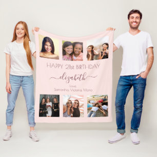 Birthday photo collage rose gold pink best friends fleece blanket