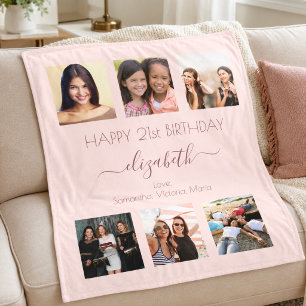 Birthday photo collage rose gold pink best friends fleece blanket