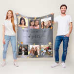 Birthday photo collage silver gold best friends fleece blanket<br><div class="desc">A gift from friends for a woman's 21st birthday, celebrating her life with a collage of 6 of your high quality photos of her, her friends, family, interest or pets. Personalise and add her name, age 21 and your names. Black text. A faux silver metallic looking background. Her name is...</div>