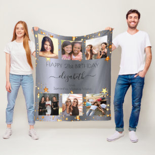 Birthday photo collage silver gold best friends fleece blanket