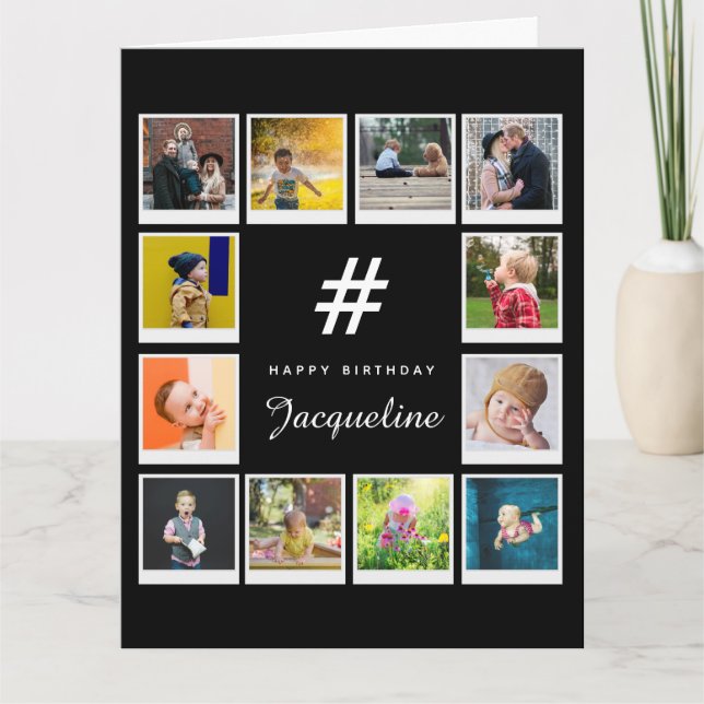 Birthday Photo Collage Template Any Age Name Black (Front)