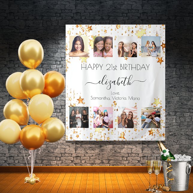 Birthday photo collage white gold best friends tapestry (Creator Uploaded)
